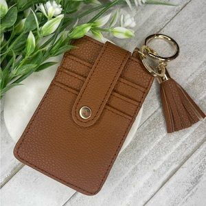Keychain Wallet, Travel Wallet, Small Brown Faux Leather Wallet